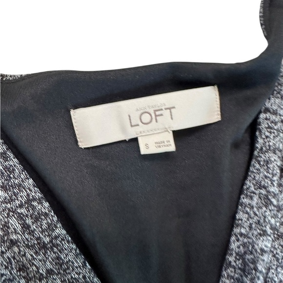 Loft Black Gray Long Sleeve Front Twist Midi Flowy Dress Size S - Picture 13 of 17